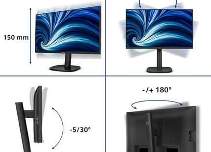 Philips 23.8" 1920x1080 120hz Ips Flat H A 150 Mm Tuv Eyesafe Certified Usb Hub Speakers Dp Hdmi 300cd M2 Tco 10