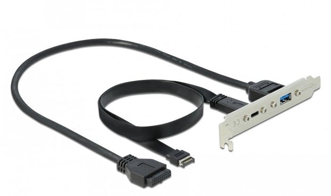 Delock Tapa De Ranura Usb 3.2 Gen 2, Conector Key A + 19 Pines > Usb-C + Conector Usb-A Negro, Cable De 50 Cm, Carga Con Hasta 60 Vatios 89934