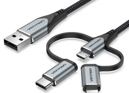 Cable Usb Tipo-C Vention Cqjhf Usb Macho Usb Tipo-C Macho Microusb Macho Lightning Macho 1m Gris