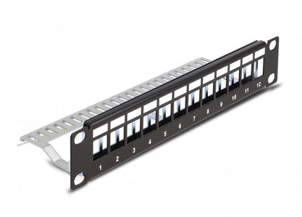 Delock Panel De Conexión Keystone De 10" De 12 Puertos Con Alivio De Tensión 1u Negro