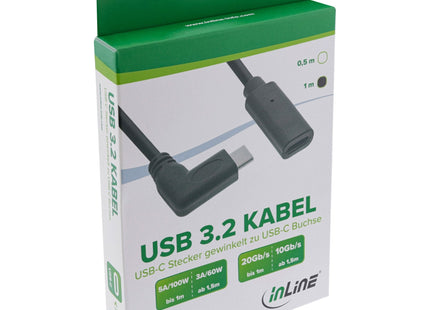 Cable Usb 3.2 Inline, Tipo C Macho En Ángulo A Hembra, Negro, 1 M
