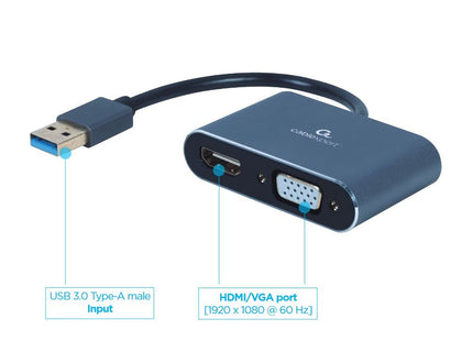 Gembird Adaptador Usb 3.0 -> Hdmi + Vga Space Grey A-Usb3-Hdmivga-01