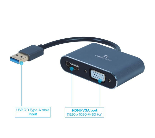 Gembird Adaptador Usb 3.0 -> Hdmi + Vga Space Grey A-Usb3-Hdmivga-01