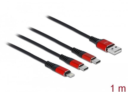 Cable De Carga Usb Delock 3 En 1 Tipo A A Lightning  / 2 X Usb Tipo C  1 M