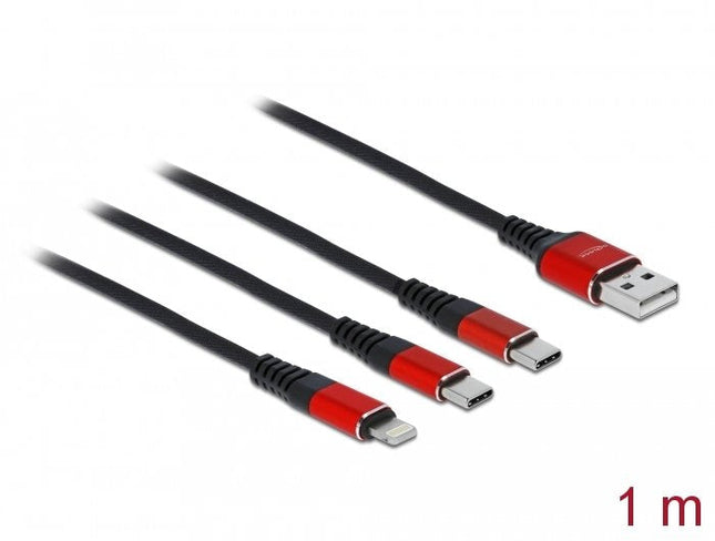 Cable De Carga Usb Delock 3 En 1 Tipo A A Lightning  / 2 X Usb Tipo C  1 M
