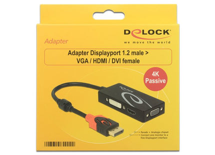Delock Adaptador Displayport 1.2 Macho  Vga / Hdmi / Dvi Hembra 4k Pasivo Negro