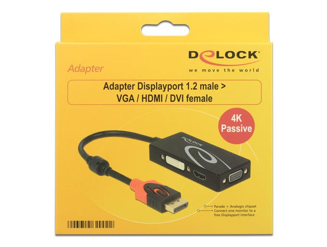 Delock Adaptador Displayport 1.2 Macho  Vga / Hdmi / Dvi Hembra 4k Pasivo Negro