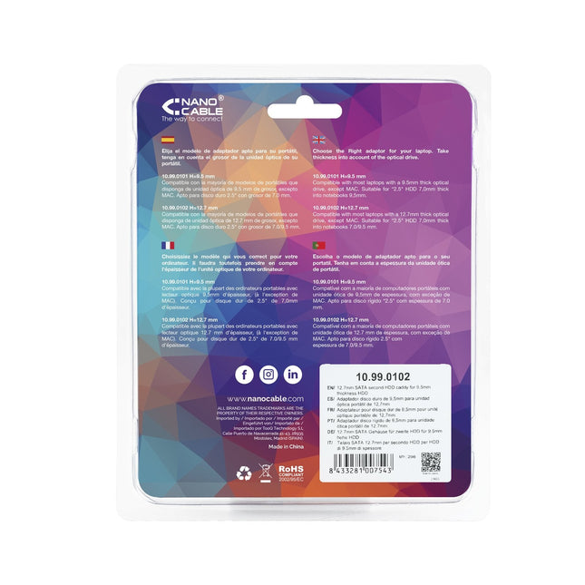 Nanocable Adaptador De Disco Duro De 9.5 Mm Para Unidad Optica De 12.7 Mm En Portatil