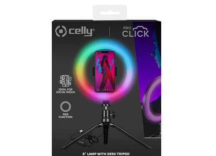 Celly Clickringrgbbk Soporte Smartphone Tripode Proclick Con Anillo Luz Led