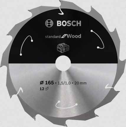 Hoja De Sierra Circular Bosch Professional Standard Para Madera, Ø 165 Mm, Orificio 12z De 20 Mm, Para Sierras Circulares Portátiles A Batería 2608837684