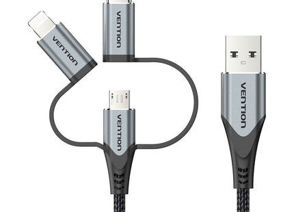 Cable Usb Tipo-C Vention Cqjhf Usb Macho Usb Tipo-C Macho Microusb Macho Lightning Macho 1m Gris