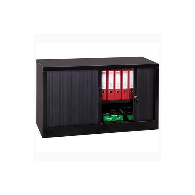 Armario Metálico Dos Puertas Persiana Correderas 100x45x100 Cm (Ancho X Fondo X Alto) Incluye 2 Baldas Acabado En Antracita (Montado)