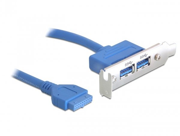 Delock Slot Bracket Usb 3.0 Pin Header 19 Pin 1 X Internal  2 X Usb 3.0-A Female External Low Profile
