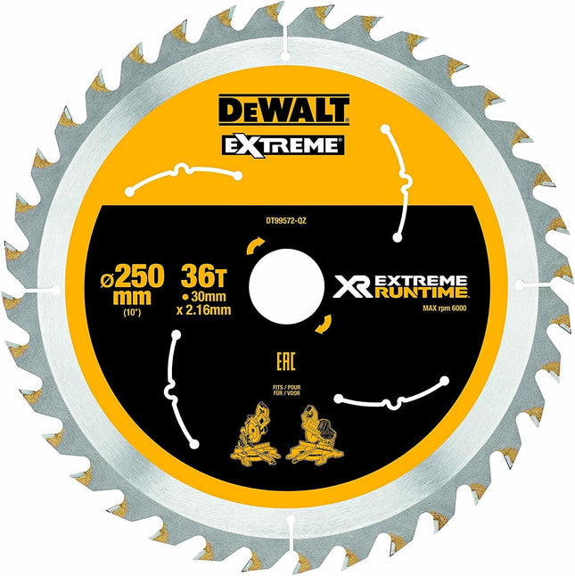 Hoja De Sierra Dewalt Dt99572-Qz  Circular 25 Cm 1 Pieza(S) Madera, 25 Cm, 3 Cm, Punta De Carburo De Tungsteno (Tct), 1,6 Mm, 6000 Rpm