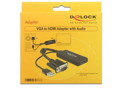 Delock Adaptador Vga + Audio A Hdmi Con Cable Negro