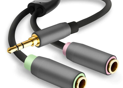 Cable Adaptador Helos, Conector De 3,5 Mm / 2 Conectores De 3,5 Mm, Premium, Negro