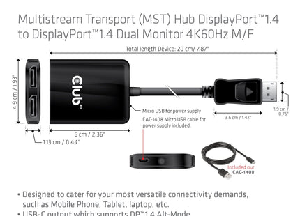EAN 8719214471927 - CLUB3D Multi Stream Transport (MST) Hub DisplayPort 2x DisplayPort imagen 6