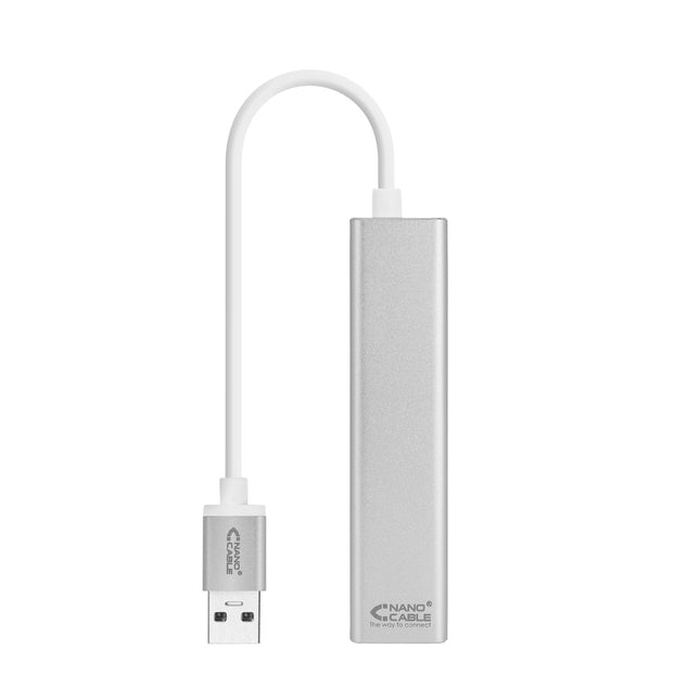 Nanocable Conversor Usb 3.0 A Ethernet Gigabit + 3xusb 3.0 - Aluminio - 15 Cm - Plata