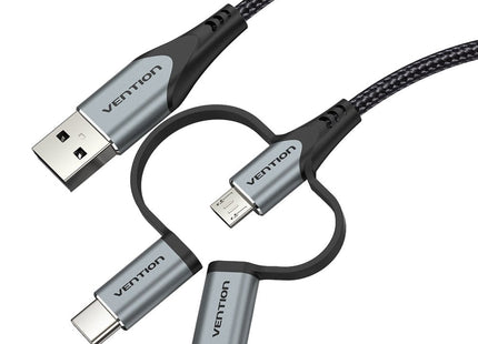 Cable Usb Tipo-C Vention Cqjhf Usb Macho Usb Tipo-C Macho Microusb Macho Lightning Macho 1m Gris