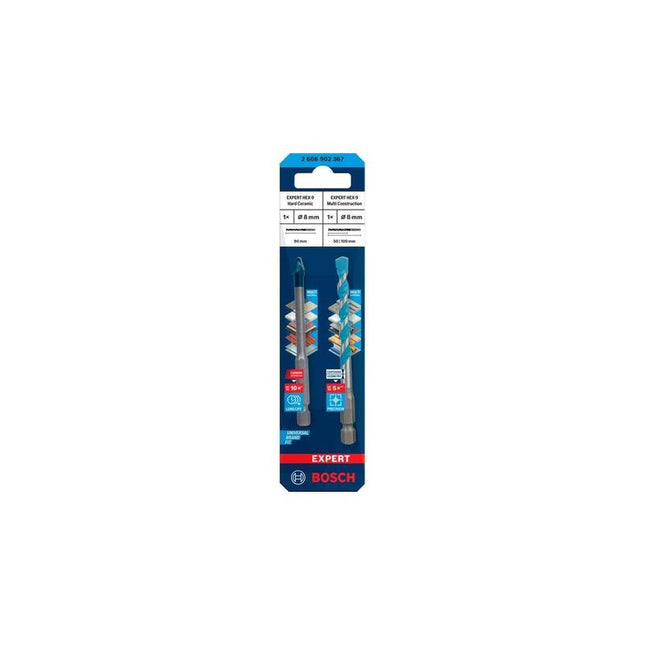 Bosch Professional Expert Hex-9 Hardceramic + Juego De Brocas Hex-9 Multiconstruction, Ø 8mm 2 Piezas 2608902367
