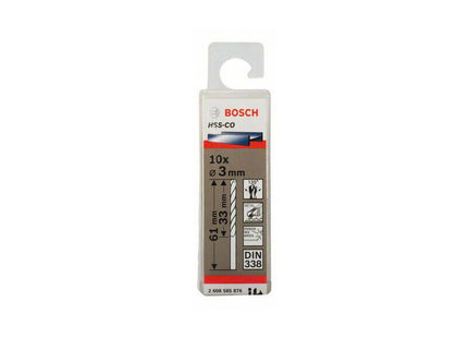 Broca Helicoidal Para Metal Bosch Hss-Co, Ø 3 Mm (Longitud De Trabajo 33 Mm, 10 Piezas)  2608585876
