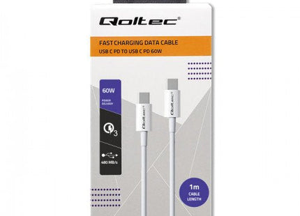 Qoltec 52359 Usb 2.0 Tipo C Cable Usb 2.0 Tipo C 60w Qc 3.0 Pd 1m White