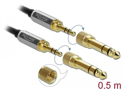 Delock Cable Estéreo De 3,5 Mm, 3 Pines Macho A Macho Con Adaptador De Tornillo De 0,5 M
