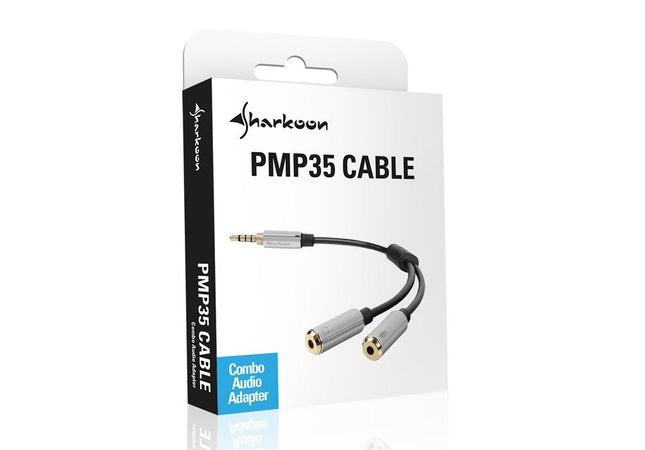 Sharkoon 0.12m, 3.5mm/2x3.5mm Cable De Audio 0,12 M 3,5mm 2 X 3,5mm Negro, Plata