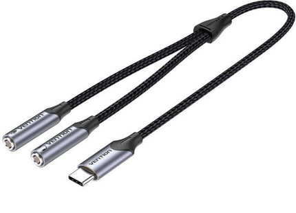 Cable Conversor Usb Tipo-C Vention Bgnhy Usb Tipo-C Macho 2x Jack 3.5 Hembra 30cm Gris