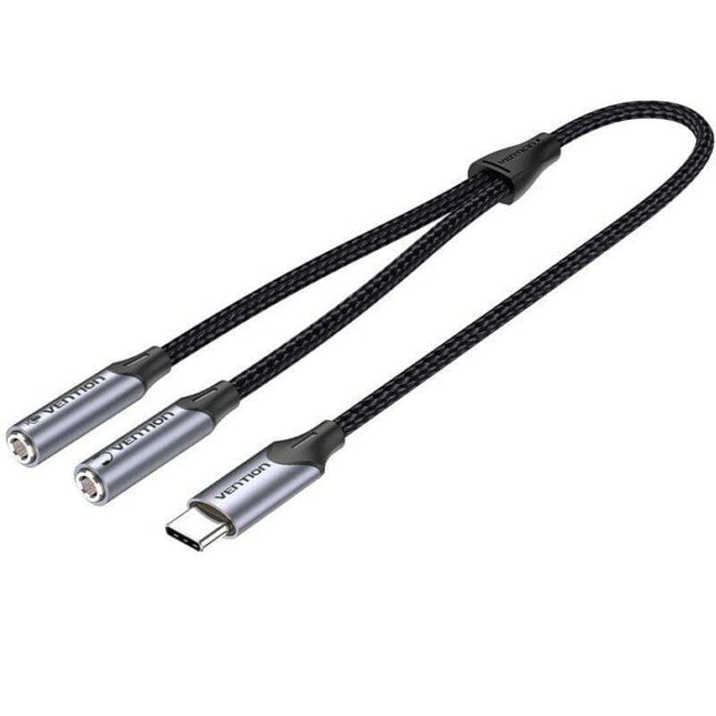 Cable Conversor Usb Tipo-C Vention Bgnhy Usb Tipo-C Macho 2x Jack 3.5 Hembra 30cm Gris
