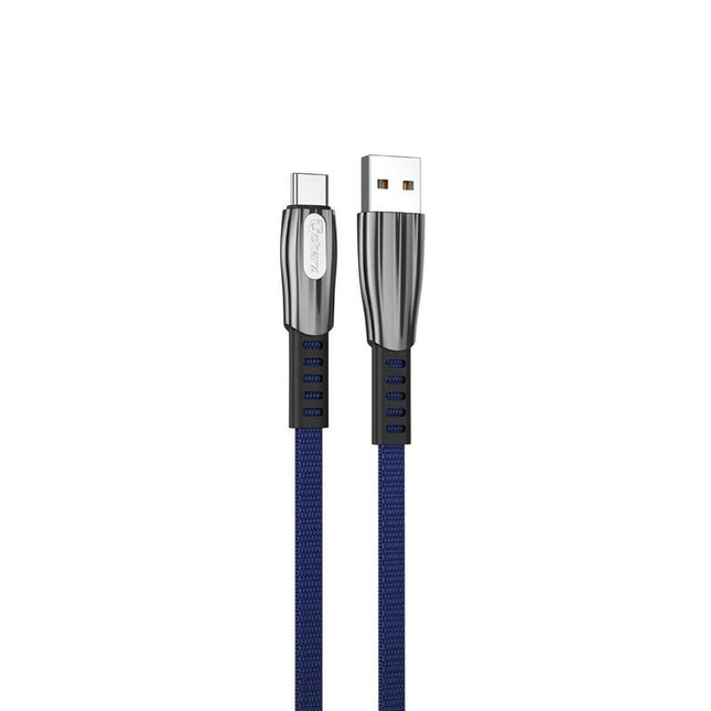 Cable Qcharx Florence Usb A Tipo C 3a 1 M Zinc Azul Cordón Plano Premium