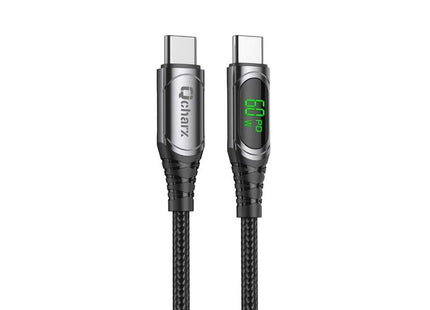 Cable Qcharx Ibiza Tipo C A Tipo C 3a 60w 1 M Aleación Aluminio Negro Cable Suave Digital Display