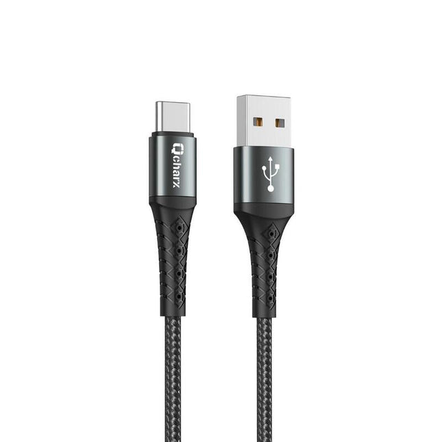 Cable Qcharx Lyon Usb A Tipo C 3a 1 M Aleación De Aluminio Negro Cordon Metálico