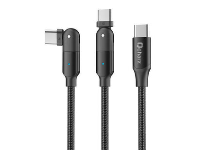 Cable Qcharx Melbourne Tipo C A Tipo C 3a 1.2 M Aleación De Aluminio Negro Cabezal Rotatorio