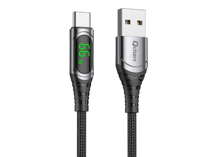 Cable Qcharx Menorca Usb A Tipo C 3a 66w 1 M Aleación Aluminio Negro Cable Suave Digital Display