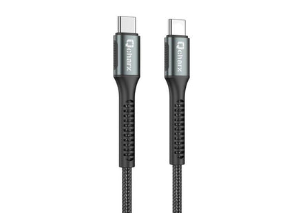Cable Qcharx Prague Tipo C A Tipo C 3a 60w 1 M Aleación De Aluminio Negro Cordón De Tela Suave