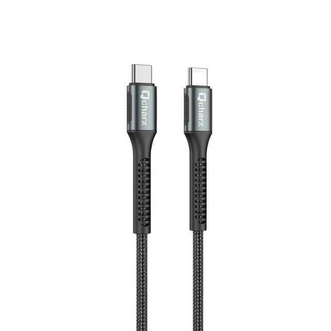 Cable Qcharx Prague Tipo C A Tipo C 3a 60w 1 M Aleación De Aluminio Negro Cordón De Tela Suave