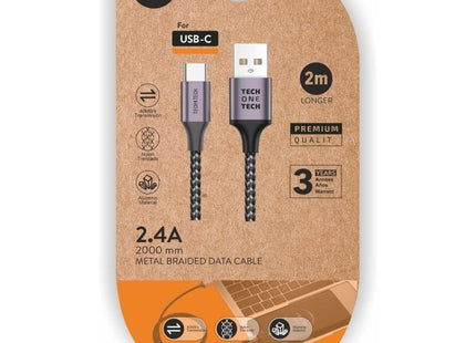 Cable Usb 2.0 Tech One Tech Tec2023 Usb Tipo-C Macho Usb Macho 2m Gris