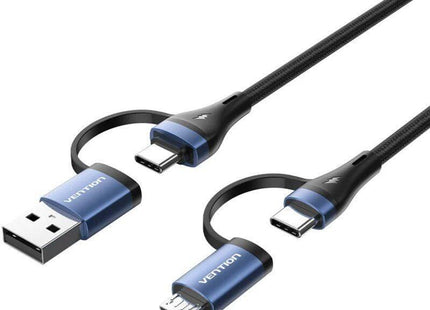 Cable Usb 2.0 Tipo-C Vention Ctllf Usb Tipo-C Macho Usb Macho Microusb Macho Usb Tipo-C Macho Hasta 100w 480mbps 1m Negro Y Azul