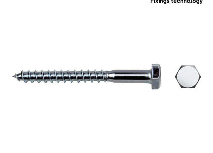 Caja 100 Unid. Tirafondo Hexagonal Din/Ref 571 Ø6x60mm Zincado Celo