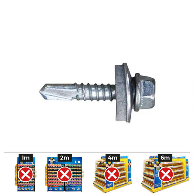 Caja 500 Uds. Tornillo 7301 Punta Broca Cabeza Hexagonal Ø 4,8 X 32 Mm. Arandela De Epdm Ø14 Cincado