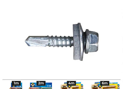 Caja 500 Uds.. Tornillo 7301 Punta Broca Cabeza Hexagonal Ø 6,3 X 19 Mm. Arandela De Epdm Ø16 Cincado