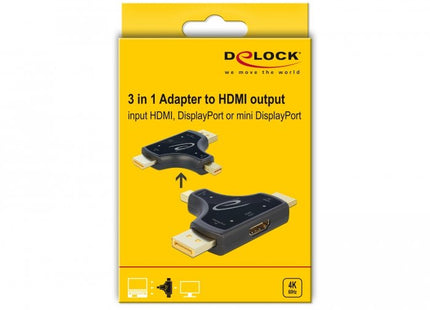 Delock Adaptador De Monitor 3 En 1 Con Entrada Hdmi / Displayport / Mini Displayport A Salida Hdmi Con 4k 60 Hz