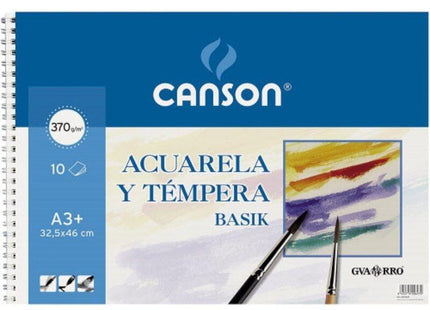 Cuaderno De Acuarelas Y Témperas Con Espiral Canson Basik C200400697/ A3+/ 10 Hojas