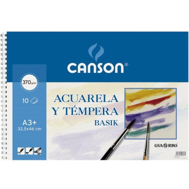 Cuaderno De Acuarelas Y Témperas Con Espiral Canson Basik C200400697/ A3+/ 10 Hojas