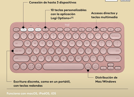 Teclado  Español Logitech Pebble Keys 2 K380s Rf Wireless + Bluetooth Qwerty Rosa