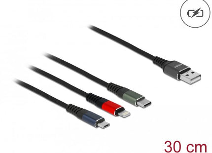 Delock Cable Usb 3 In 1 Para Lightning/Microusb /Type-C 30 Cm