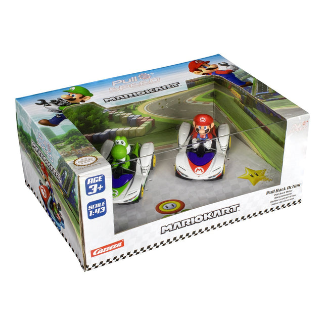 Set 2 Coches Pull Speed Mario + Yoshi Mario Kart