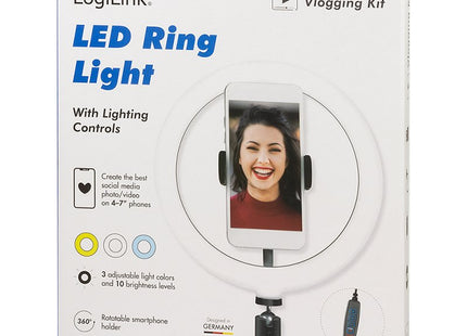 Anillo De Luz Para Selfie Smartphone Logilink, Diámetro 20 Cm, Cable De 1,8 M