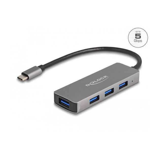 Delock 63173 Concentrador Usb 5 Gbps De 4 Puertos Con Conector Usb Type-C - Puertos Usb Tipo-A En El Lateral